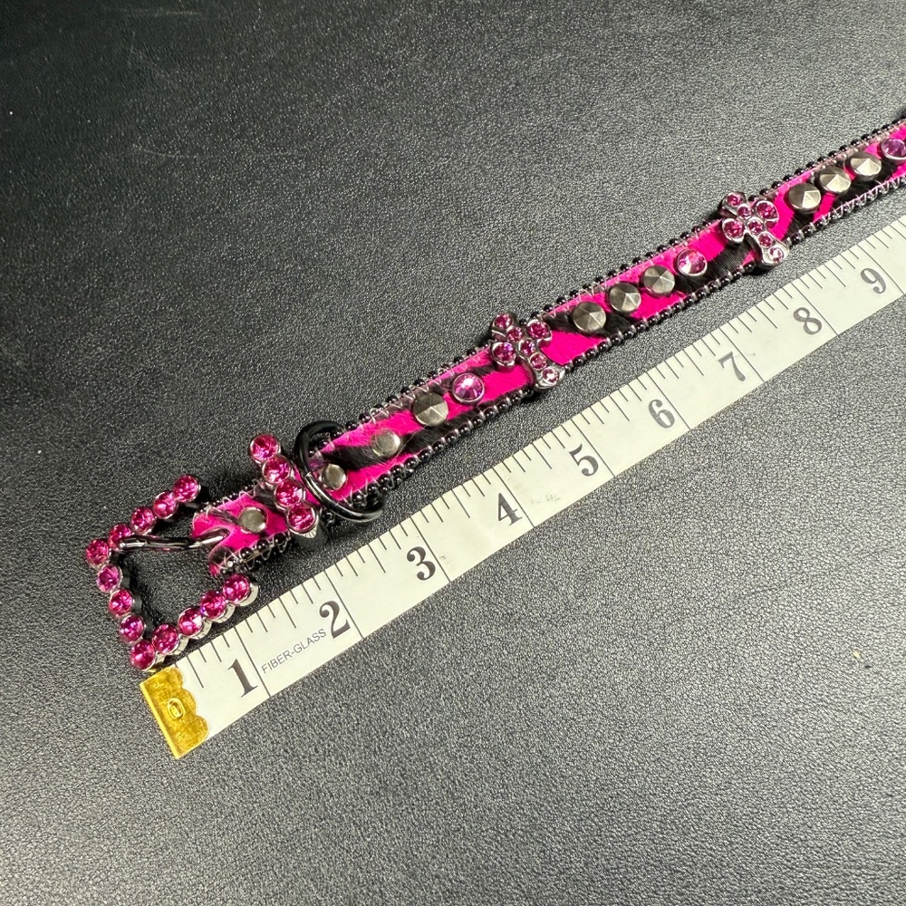 NWOT - Hot Pink and Black b.b. Simon Cross Motif Swarovski Crystal Dog Collar XL